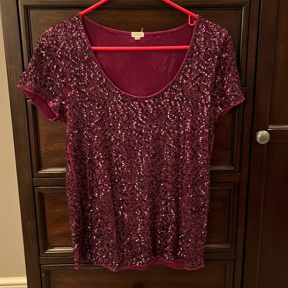 J Crew Sequin Purple T shirt - Picture 1 of 8